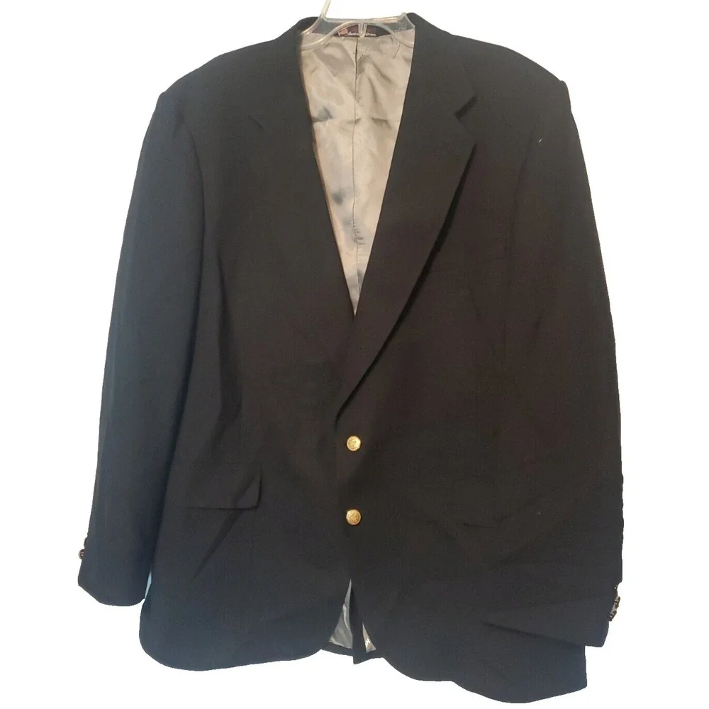 Stafford Performance Wool 2 Gold Button 48L Blue  Mens Dress Jacket Blazer